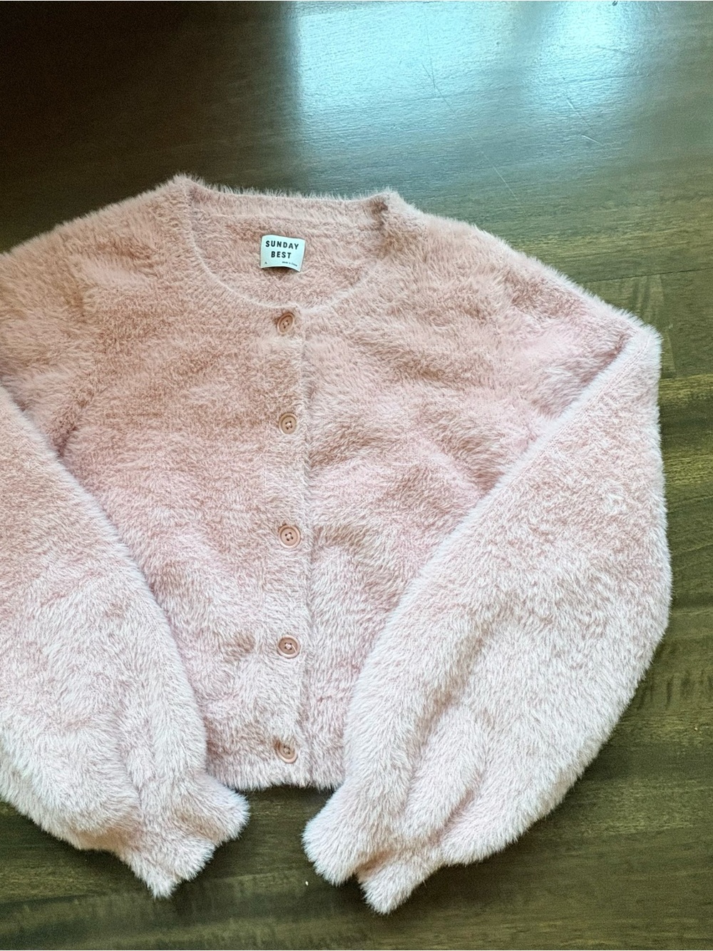 Sunday Best Pale Pink Fuzzy Button Cardigan